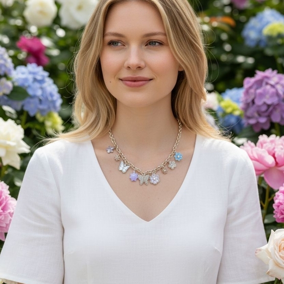 Jewelry - Floral Charm Necklace in Gold and Pastel Colors‎